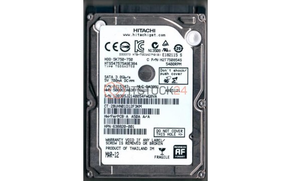 Жесткий диск Hitachi HTS547575A9E384 750Gb 5400 SATAII 2,5" HDD
